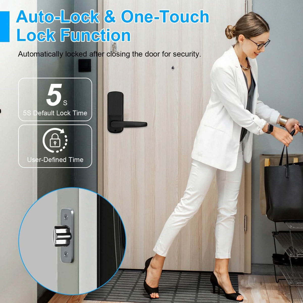 Smart Door Lock with Handle Fingerprints Passcode Keys Fobs App Control - A-1 Thread Vault