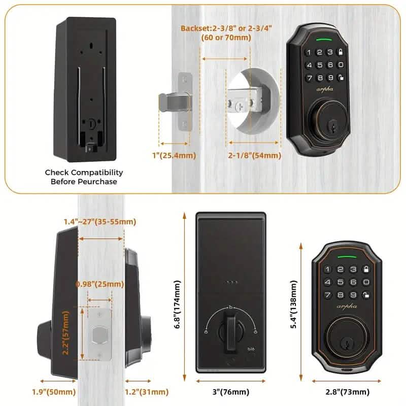Smart Keypad Door Deadbolt Lock Set with 100-Code Keyless Entry and Anti-Peeking Password - A-1 Thread Vault