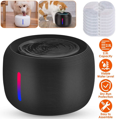 Smart Pet Drinking Fountain with LED Light 7-Pack Replaceable Water Filters - A-1 Thread Vault
