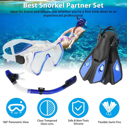 Snorkling Gear Mask Fin Set with Adjustable Swim Fins - A-1 Thread Vault