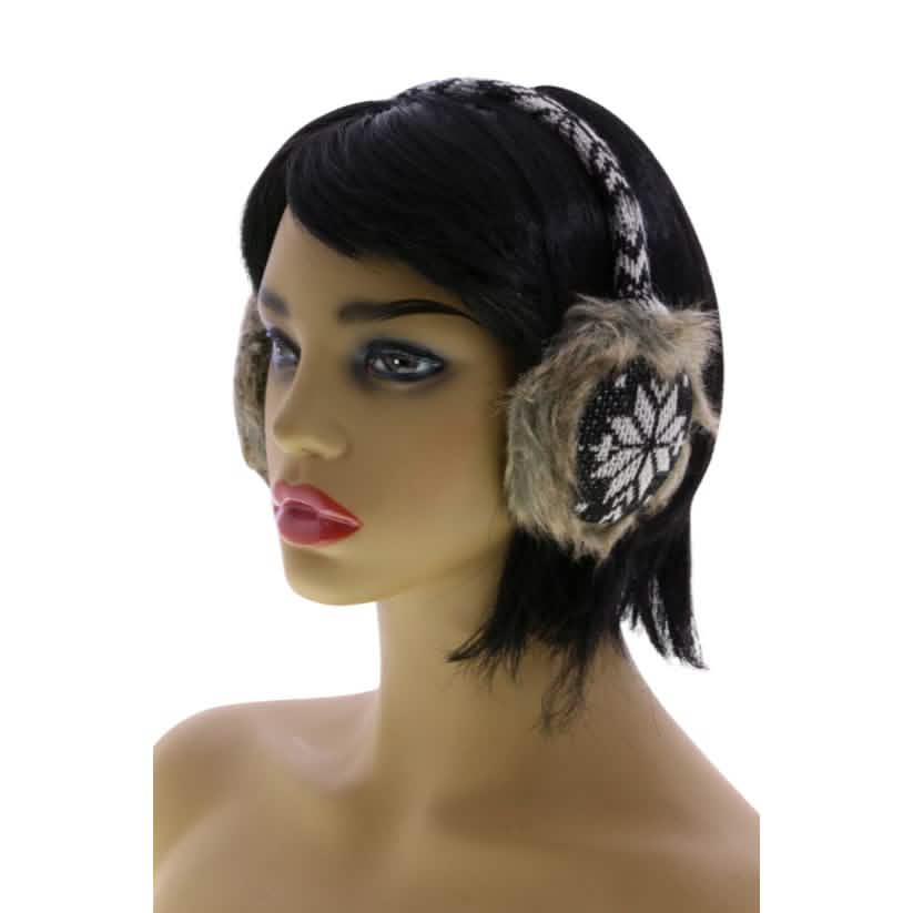Snowflake Earmuffs with Fur Trim - A-1 Thread Vault