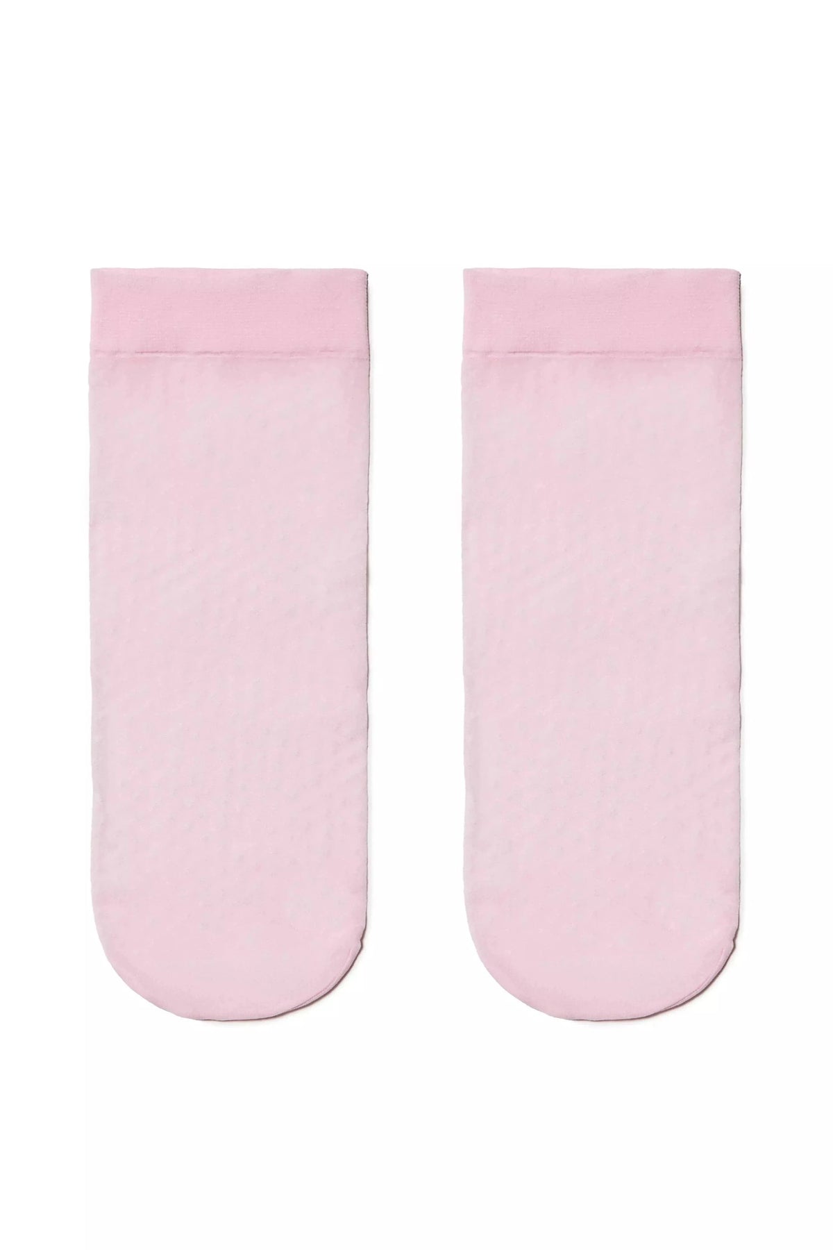 A pair of solid light pink ankle socks laid flat against a white background.