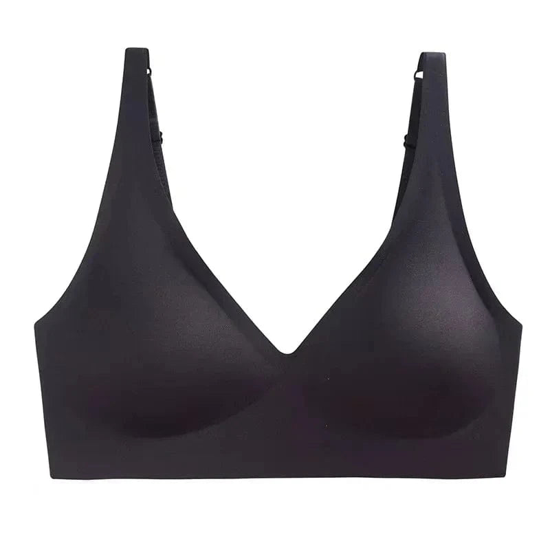 Soft Support Jelly Glue French Deep V Underwear Women's No Steel Ring Small Chest Gathered Comfortable Adjustment Seamless Bra - A-1 Thread Vault