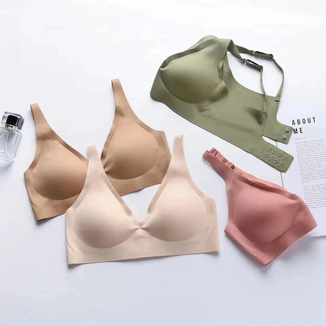 Soft Support Jelly Glue French Deep V Underwear Women's No Steel Ring Small Chest Gathered Comfortable Adjustment Seamless Bra - A-1 Thread Vault