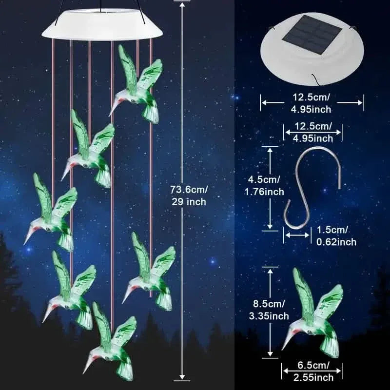 Solar Hummingbird Wind Chimes, Color Changing Solar Wind Chimes - A-1 Thread Vault