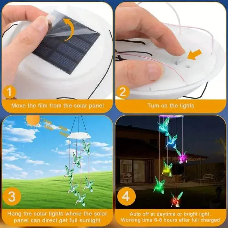 Solar Hummingbird Wind Chimes, Color Changing Solar Wind Chimes - A-1 Thread Vault