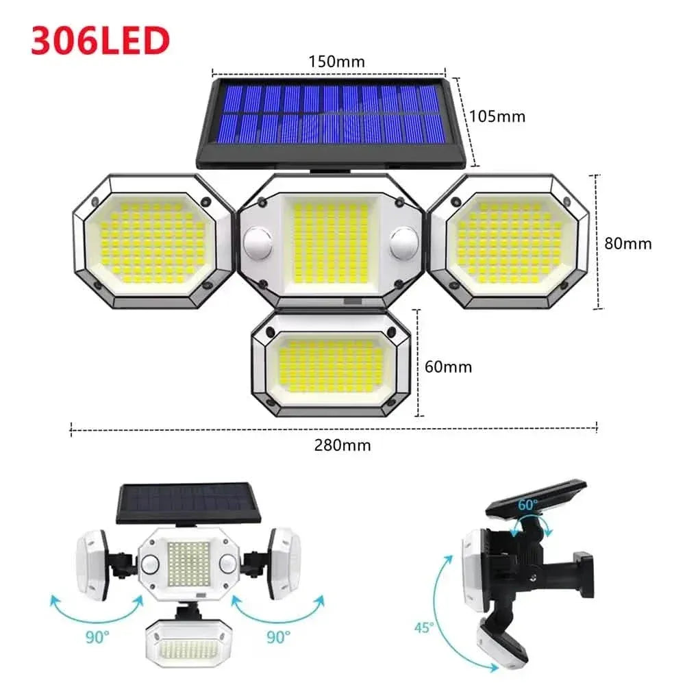 Solar Light Outdoor with Remote Control Double Motion Sensor Light 306/208 Led Wall Lamp IP65 Spotlight Exterior Garage Lighting - A-1 Thread Vault
