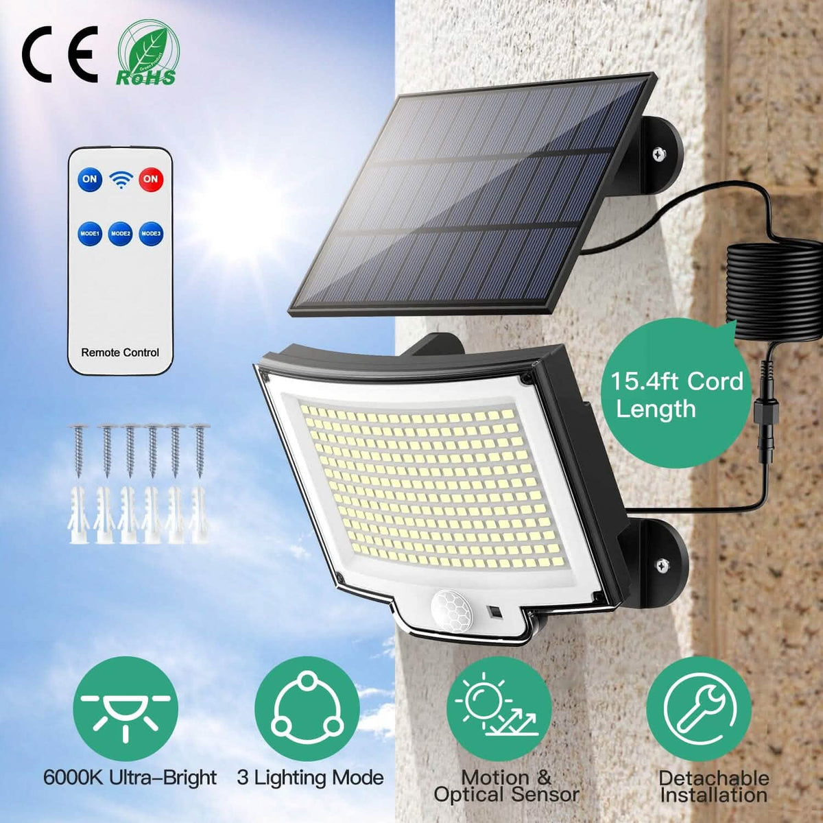 Solar Powered Flood Light Solar IP65 Waterproof Motion Sensor with Remote - A-1 Thread Vault