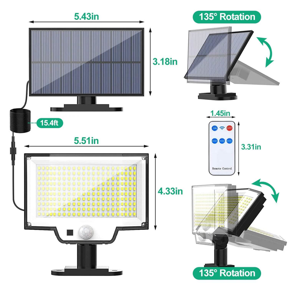 Solar Powered Flood Light Solar IP65 Waterproof Motion Sensor with Remote - A-1 Thread Vault