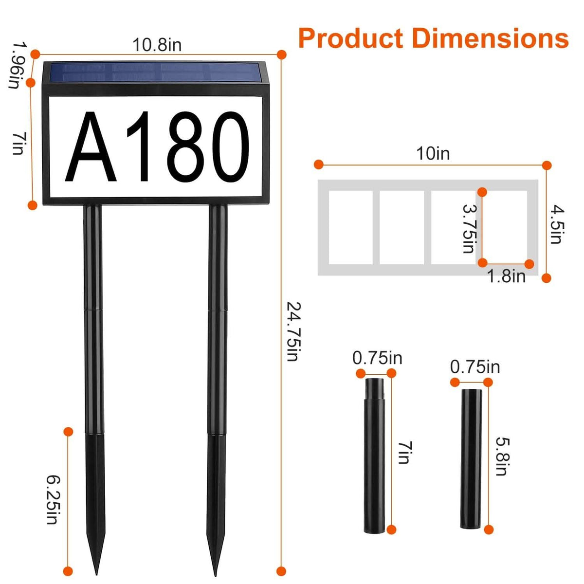 Solar Powered House Numbers LED Address Plaque Sign - A-1 Thread Vault