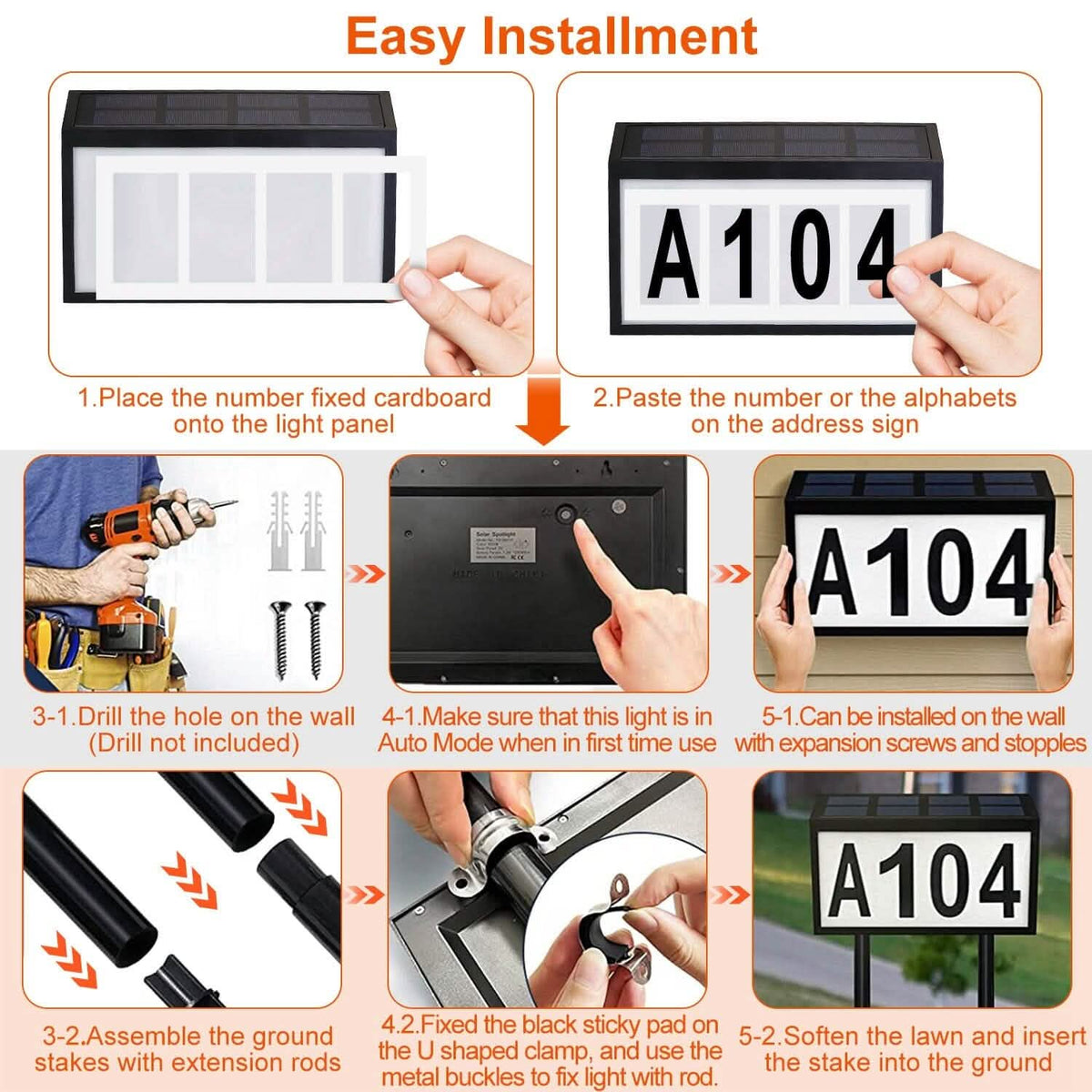 Solar Powered House Numbers LED Address Plaque Sign - A-1 Thread Vault