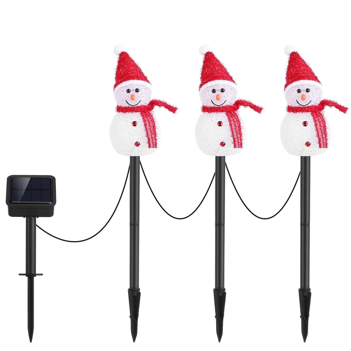Solar Powered Lamp 3 Snowmen Garden Stake Light - A-1 Thread Vault