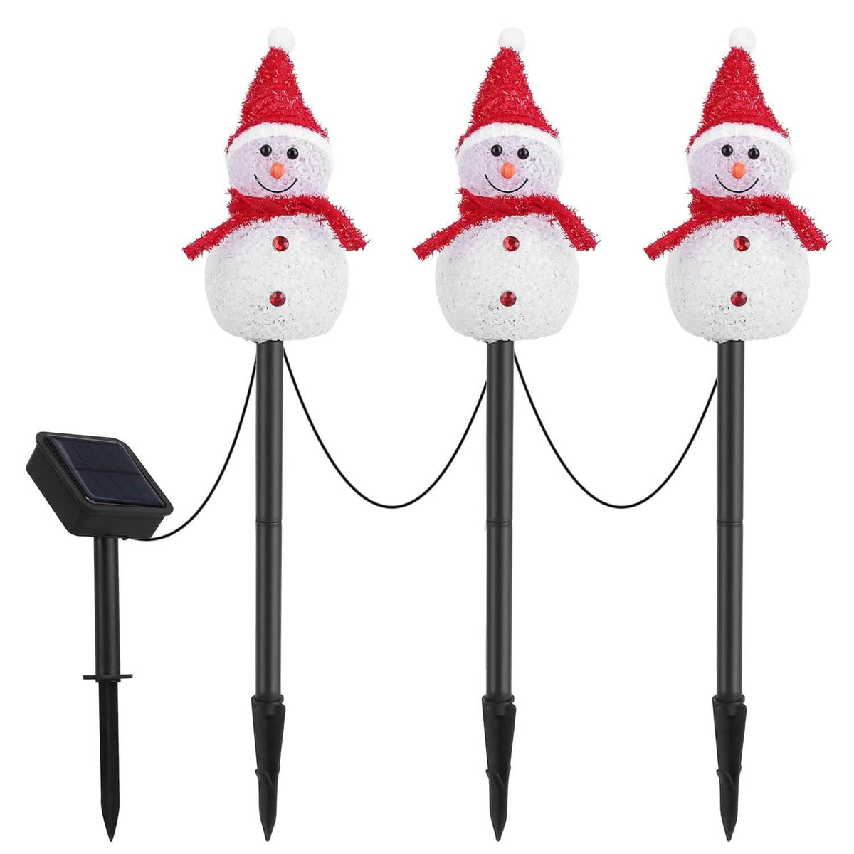 Solar Powered Lamp 3 Snowmen Garden Stake Light - A-1 Thread Vault