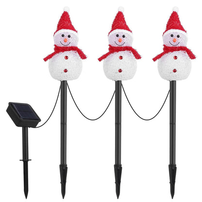 Solar Powered Lamp 3 Snowmen Garden Stake Light - A-1 Thread Vault
