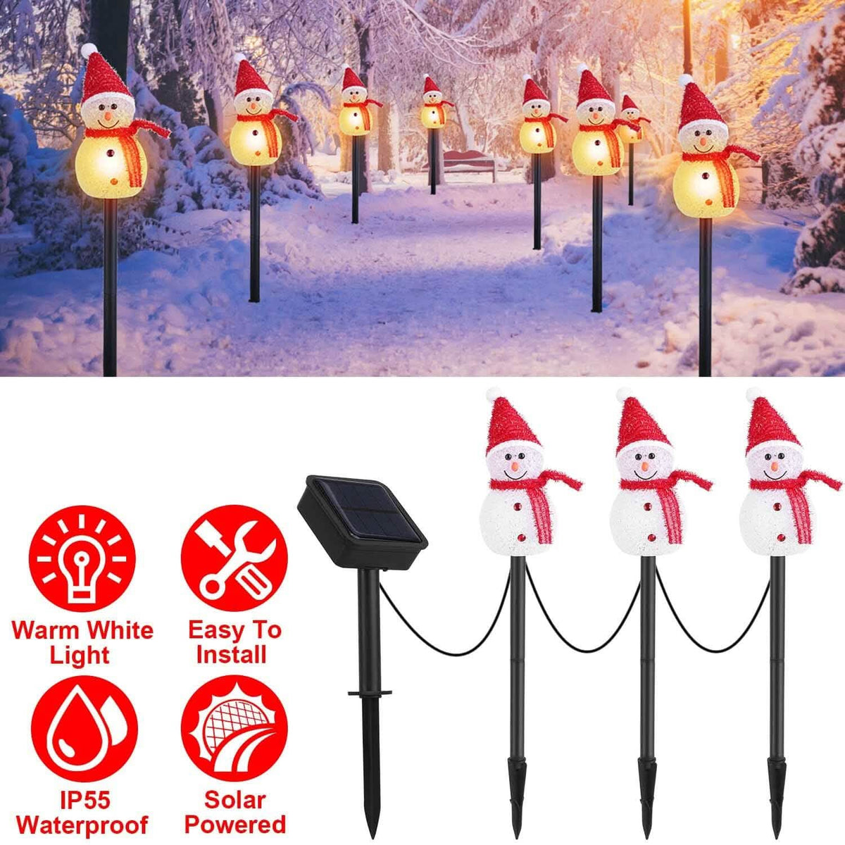 Solar Powered Lamp 3 Snowmen Garden Stake Light - A-1 Thread Vault