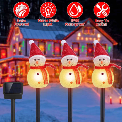 Solar Powered Lamp 3 Snowmen Garden Stake Light - A-1 Thread Vault
