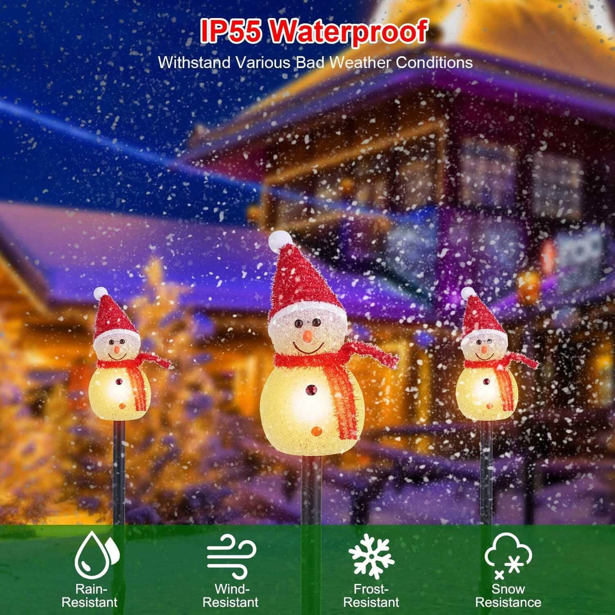 Solar Powered Lamp 3 Snowmen Garden Stake Light - A-1 Thread Vault