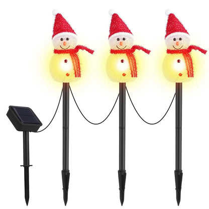 Solar Powered Lamp 3 Snowmen Garden Stake Light - A-1 Thread Vault