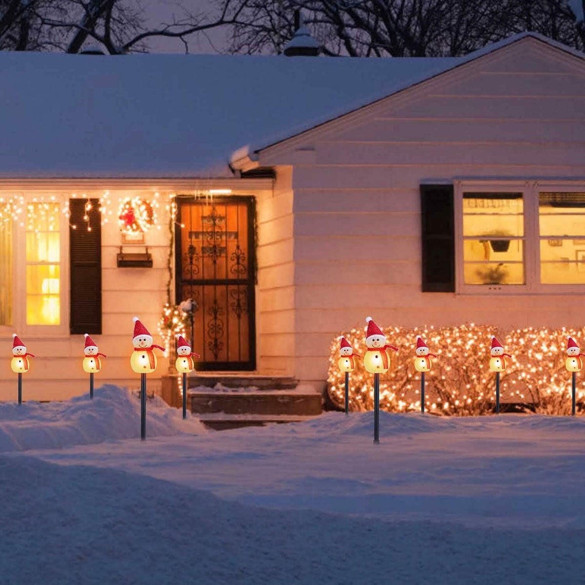 Solar Powered Lamp 3 Snowmen Garden Stake Light - A-1 Thread Vault