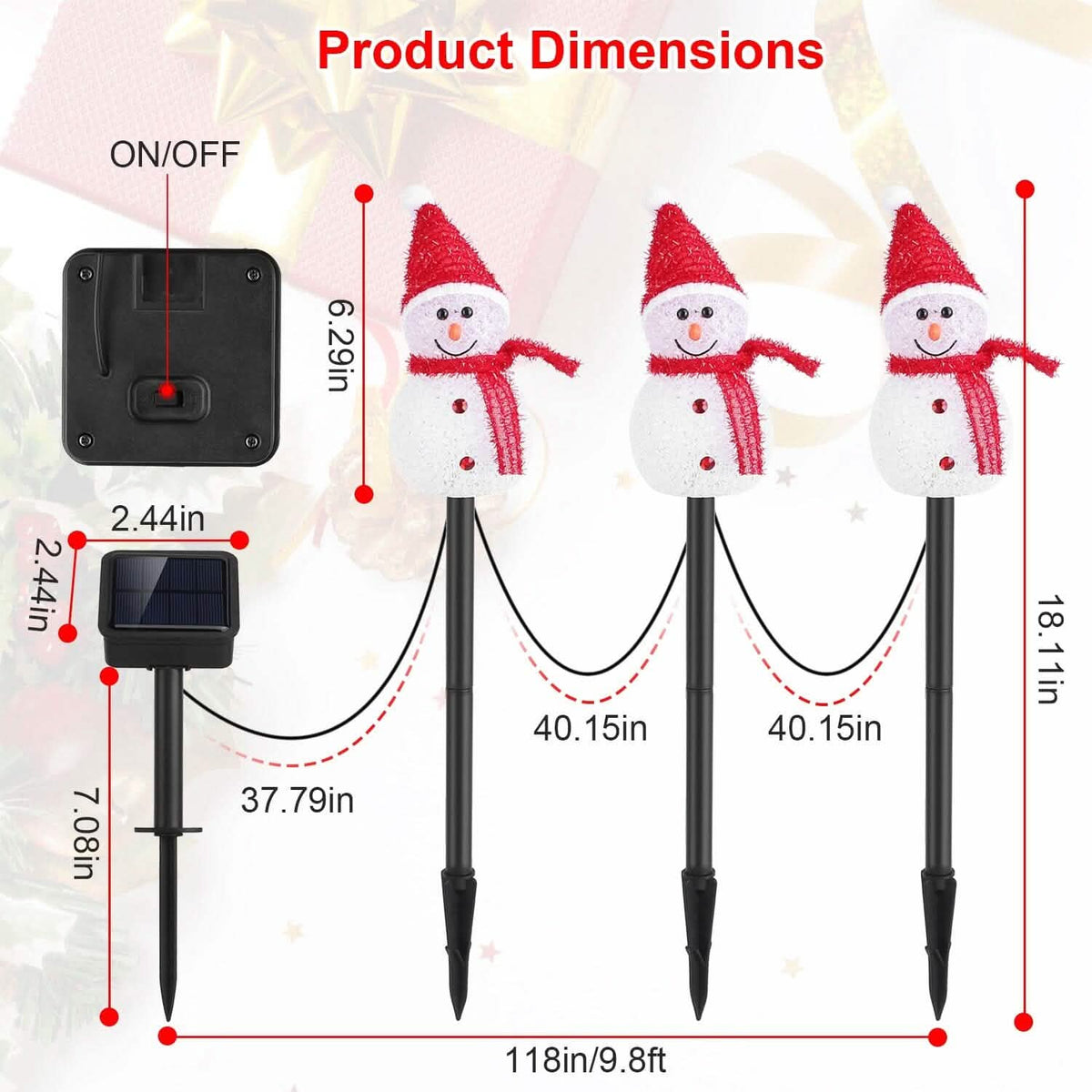 Solar Powered Lamp 3 Snowmen Garden Stake Light - A-1 Thread Vault