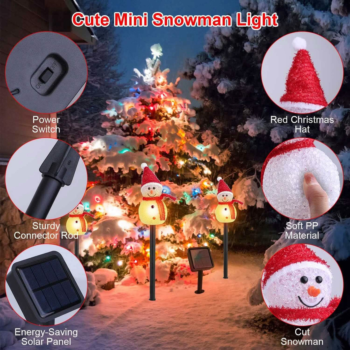 Solar Powered Lamp 3 Snowmen Garden Stake Light - A-1 Thread Vault