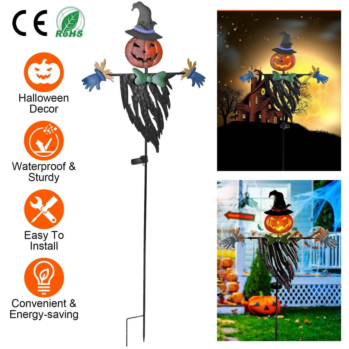 Solar Powered Scarecrow Shape Stake Light Halloween Decoration - A-1 Thread Vault