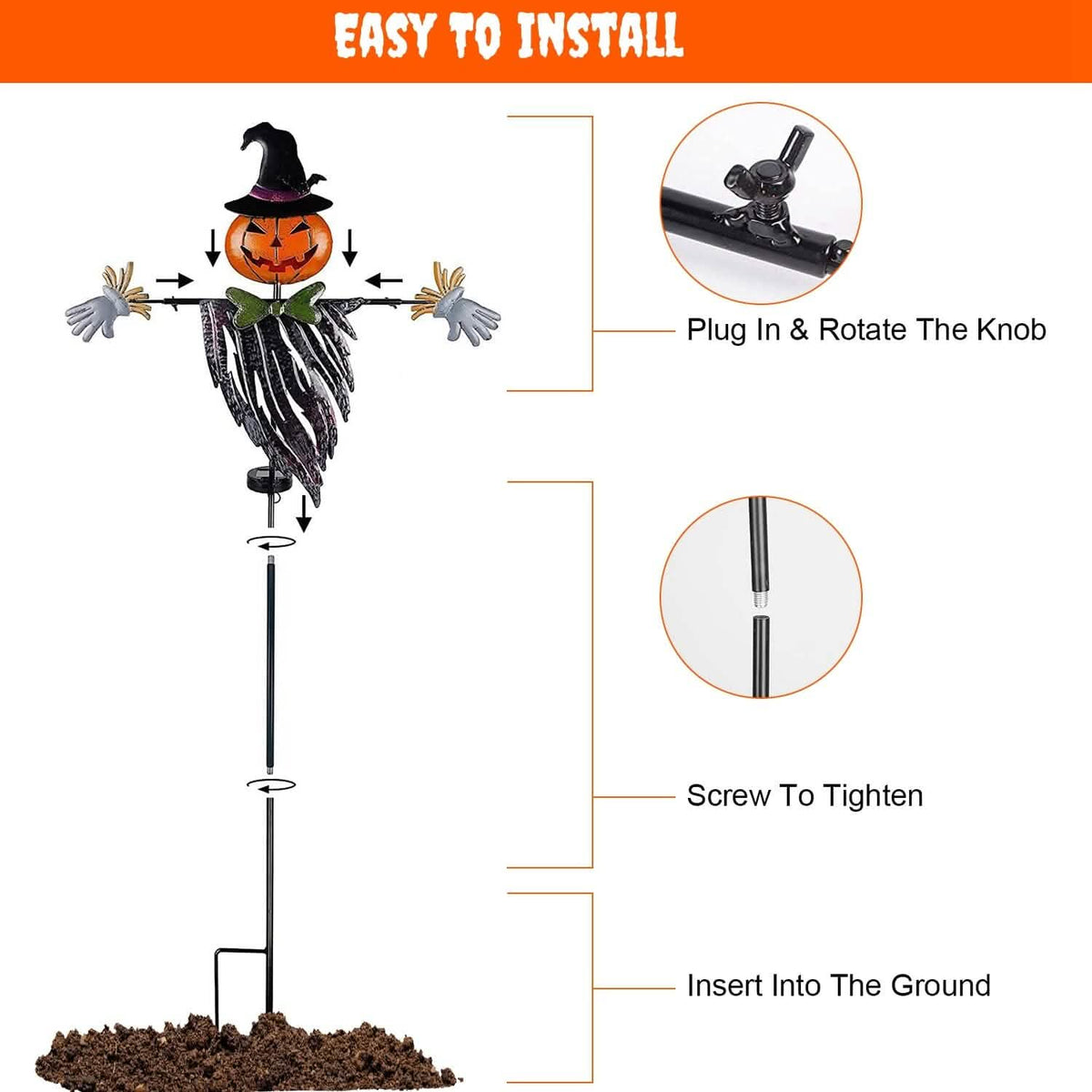 Solar Powered Scarecrow Shape Stake Light Halloween Decoration - A-1 Thread Vault