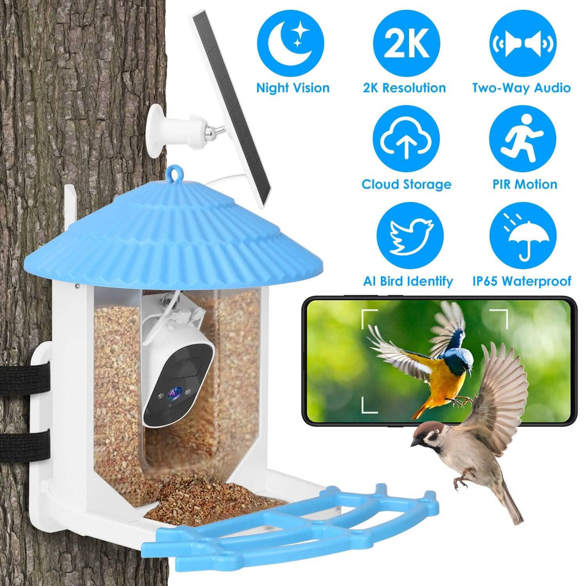 Solar Powered Smart Bird Feeder with PIR Motion AI Two-Way Audio - A-1 Thread Vault