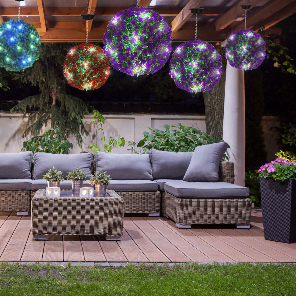 Solar Powered Topiary Ball Artificial Rose 20 LED Lights - A-1 Thread Vault