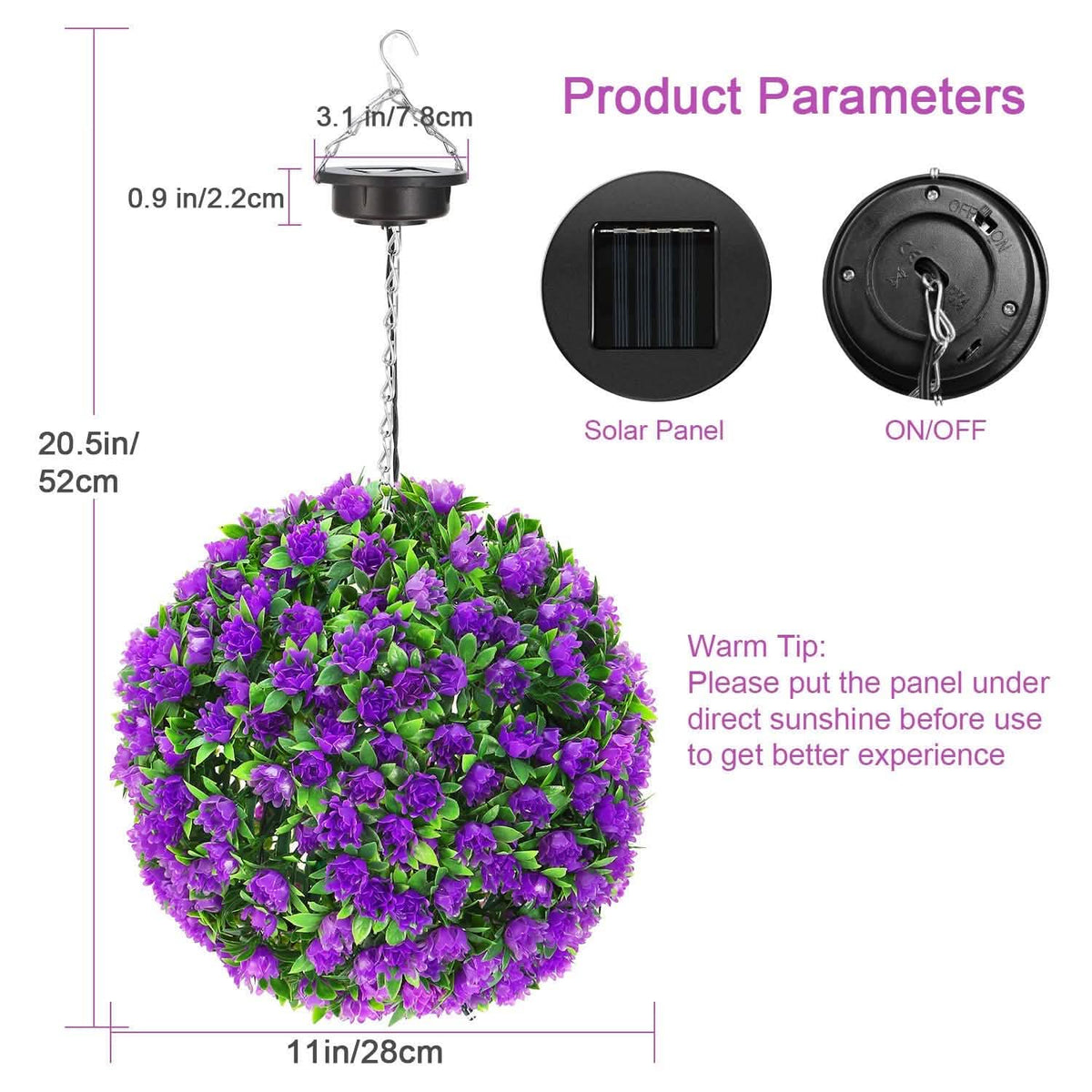 Solar Powered Topiary Ball Artificial Rose 20 LED Lights - A-1 Thread Vault