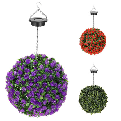 Solar Powered Topiary Ball Artificial Rose 20 LED Lights - A-1 Thread Vault