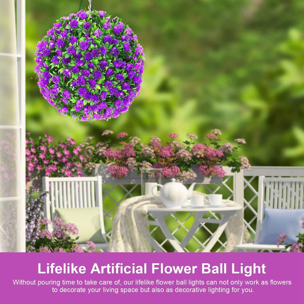 Solar Powered Topiary Ball Artificial Rose 20 LED Lights - A-1 Thread Vault