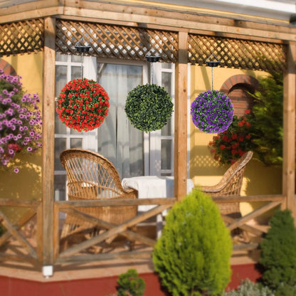 Solar Powered Topiary Ball Artificial Rose 20 LED Lights - A-1 Thread Vault