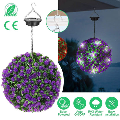 Solar Powered Topiary Ball Artificial Rose 20 LED Lights - A-1 Thread Vault