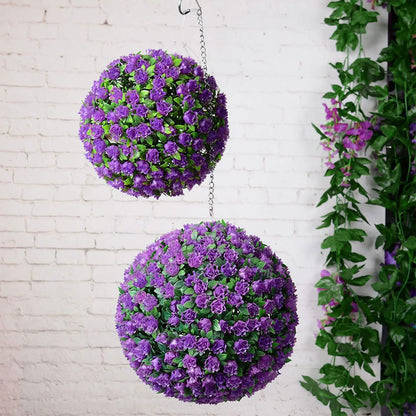 Solar Powered Topiary Ball Artificial Rose 20 LED Lights - A-1 Thread Vault
