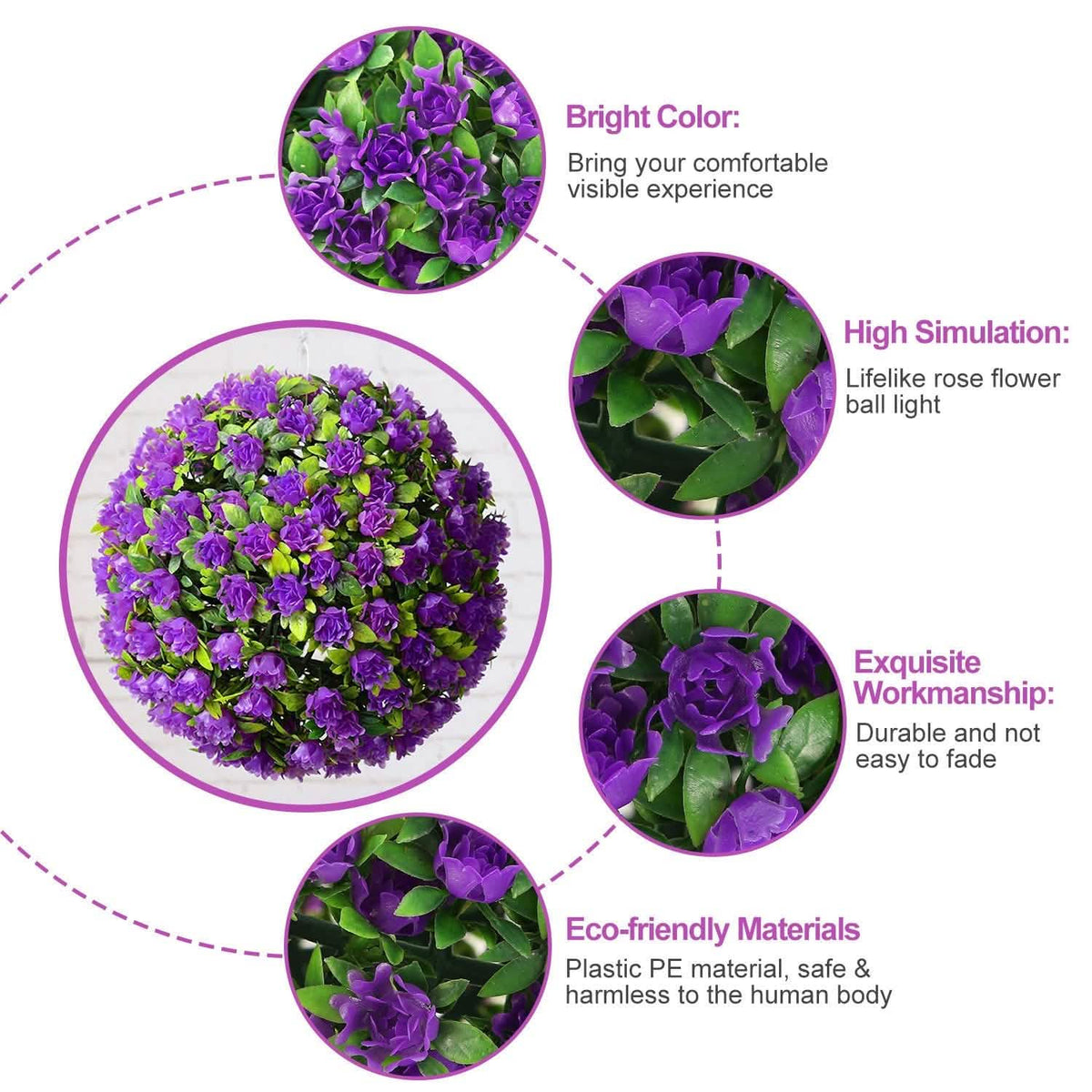Solar Powered Topiary Ball Artificial Rose 20 LED Lights - A-1 Thread Vault