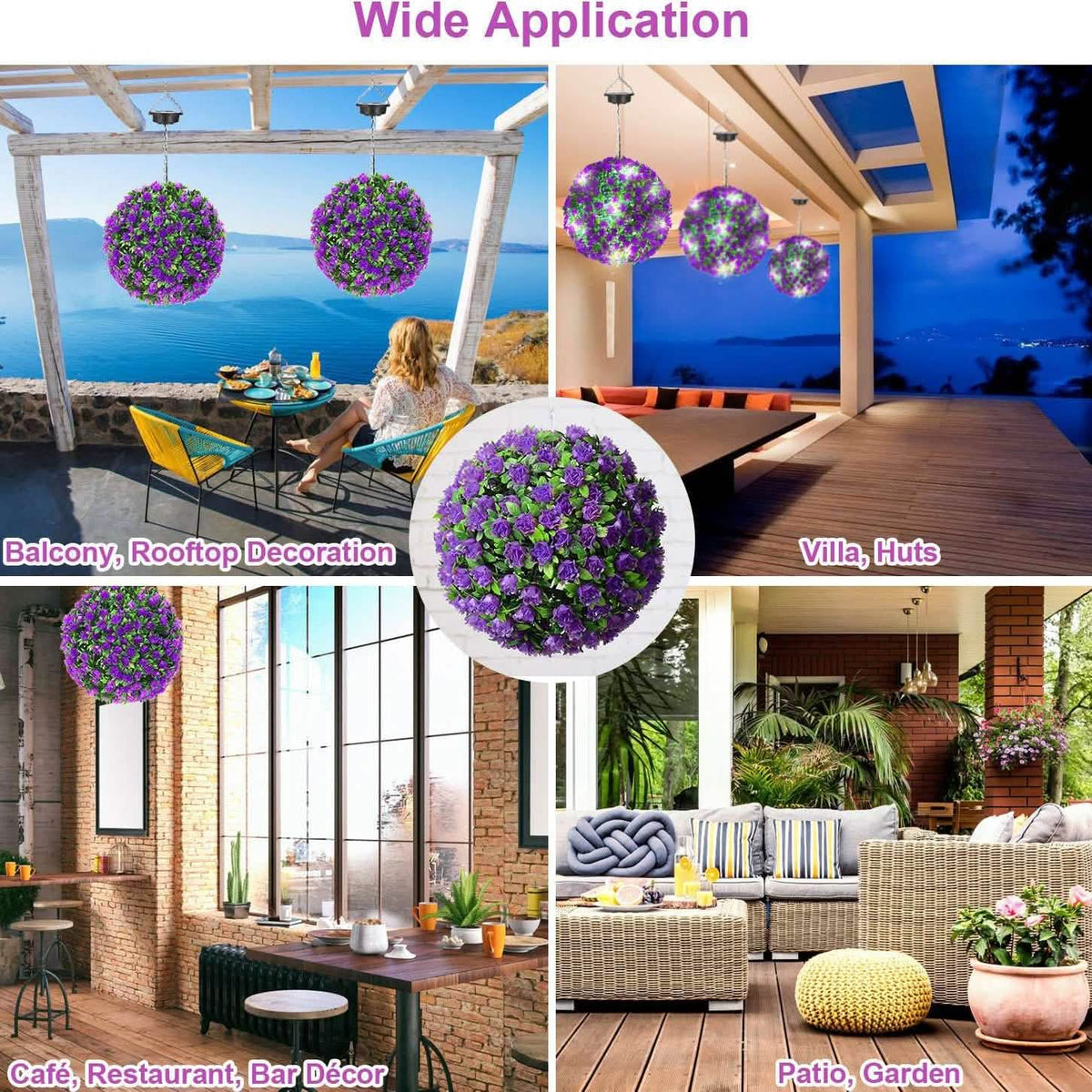 Solar Powered Topiary Ball Artificial Rose 20 LED Lights - A-1 Thread Vault