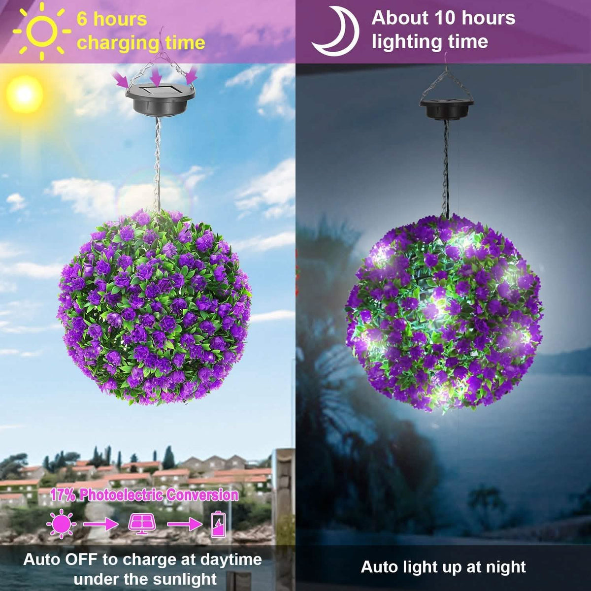 Solar Powered Topiary Ball Artificial Rose 20 LED Lights - A-1 Thread Vault