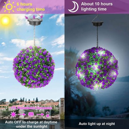 Solar Powered Topiary Ball Artificial Rose 20 LED Lights - A-1 Thread Vault