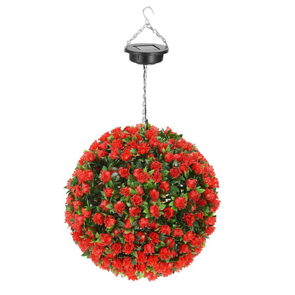Solar Powered Topiary Ball Artificial Rose 20 LED Lights - A-1 Thread Vault