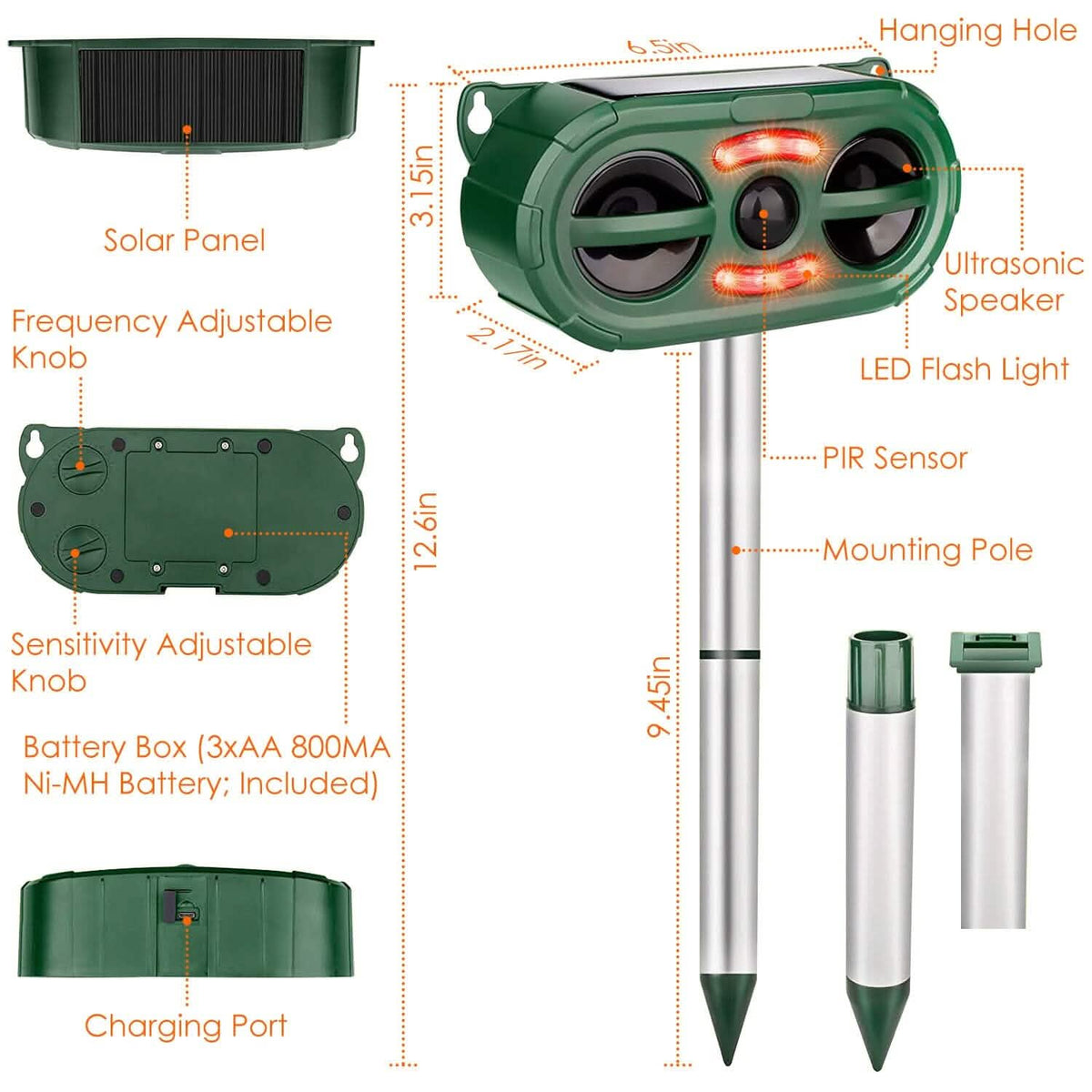Solar Ultrasonic Animal Repeller Motion Sensor - A-1 Thread Vault