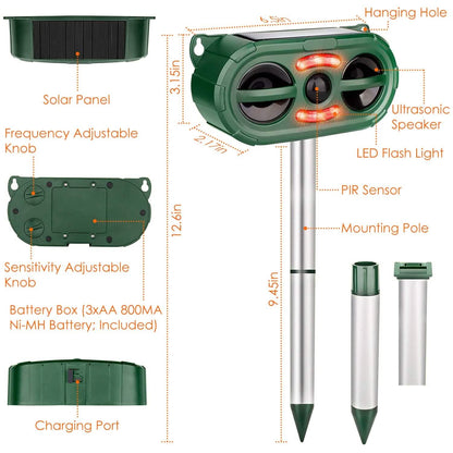 Solar Ultrasonic Animal Repeller Motion Sensor - A-1 Thread Vault