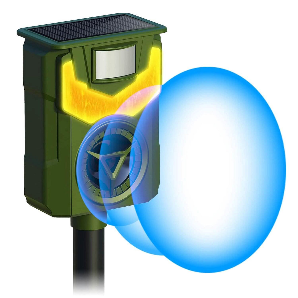 Solar Ultrasonic Animal Repeller with Flame Light USB Charge Motion Sensor - A-1 Thread Vault