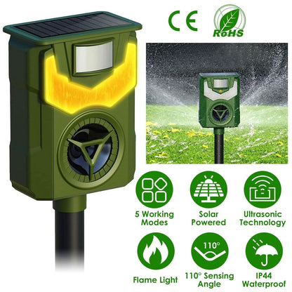 Solar Ultrasonic Animal Repeller with Flame Light USB Charge Motion Sensor - A-1 Thread Vault
