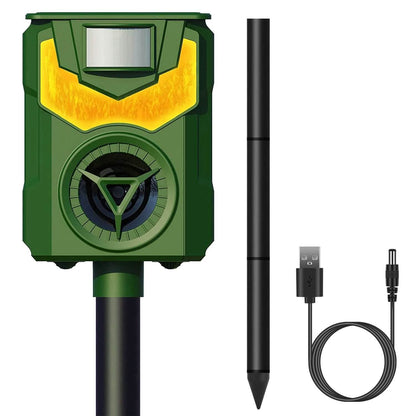 Solar Ultrasonic Animal Repeller with Flame Light USB Charge Motion Sensor - A-1 Thread Vault