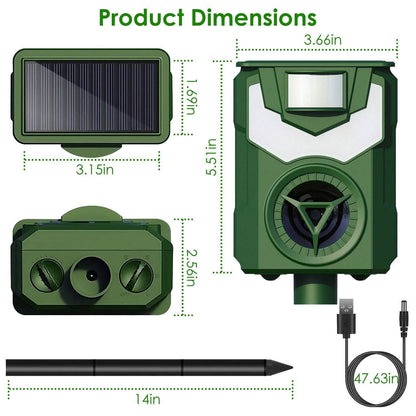 Solar Ultrasonic Animal Repeller with Flame Light USB Charge Motion Sensor - A-1 Thread Vault