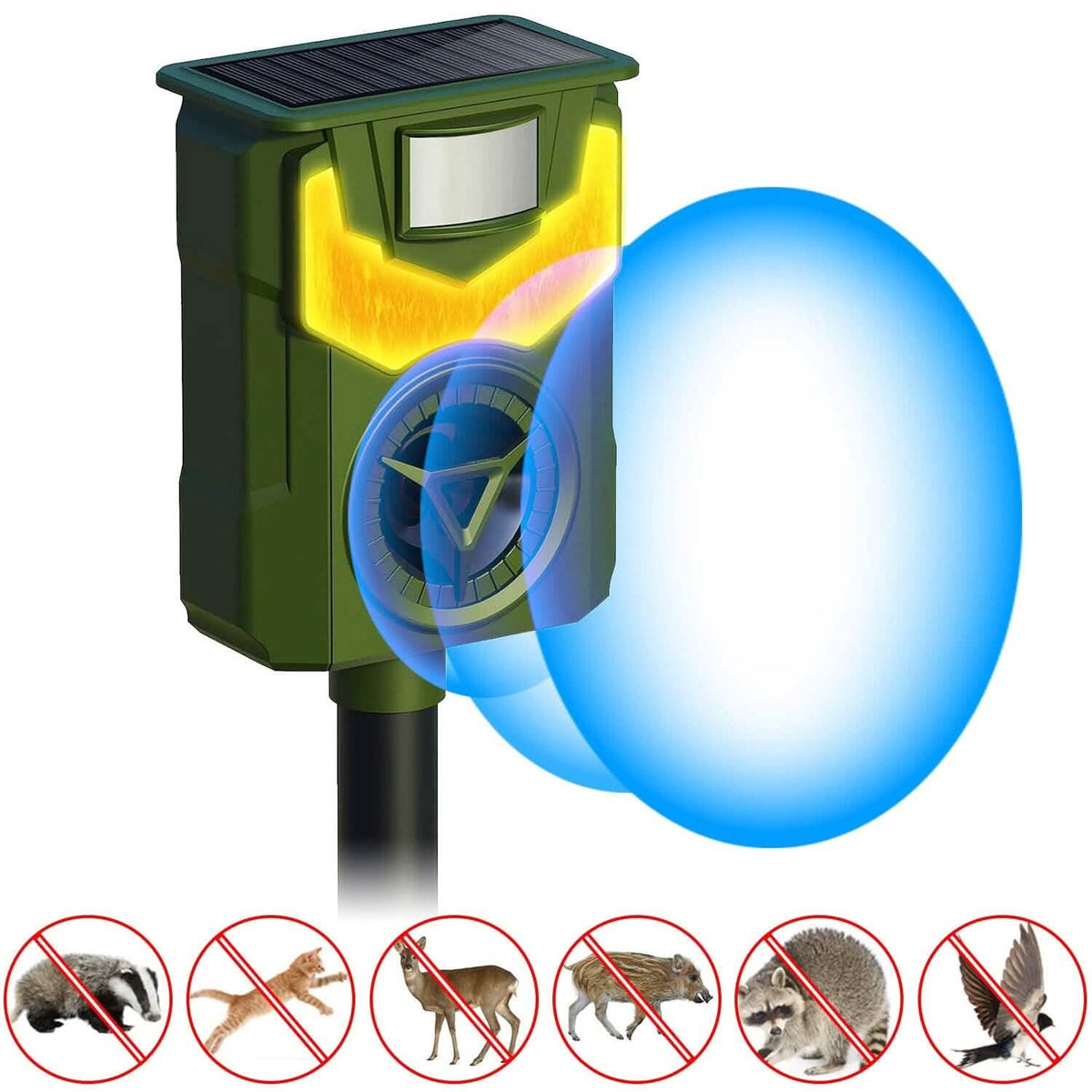 Solar Ultrasonic Animal Repeller with Flame Light USB Charge Motion Sensor - A-1 Thread Vault
