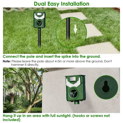 Solar Ultrasonic Animal Repeller with Flame Light USB Charge Motion Sensor - A-1 Thread Vault