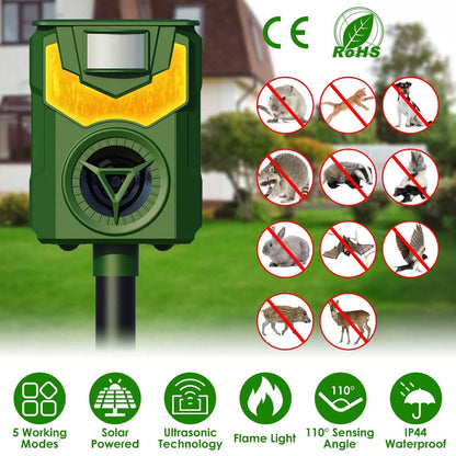 Solar Ultrasonic Animal Repeller with Flame Light USB Charge Motion Sensor - A-1 Thread Vault