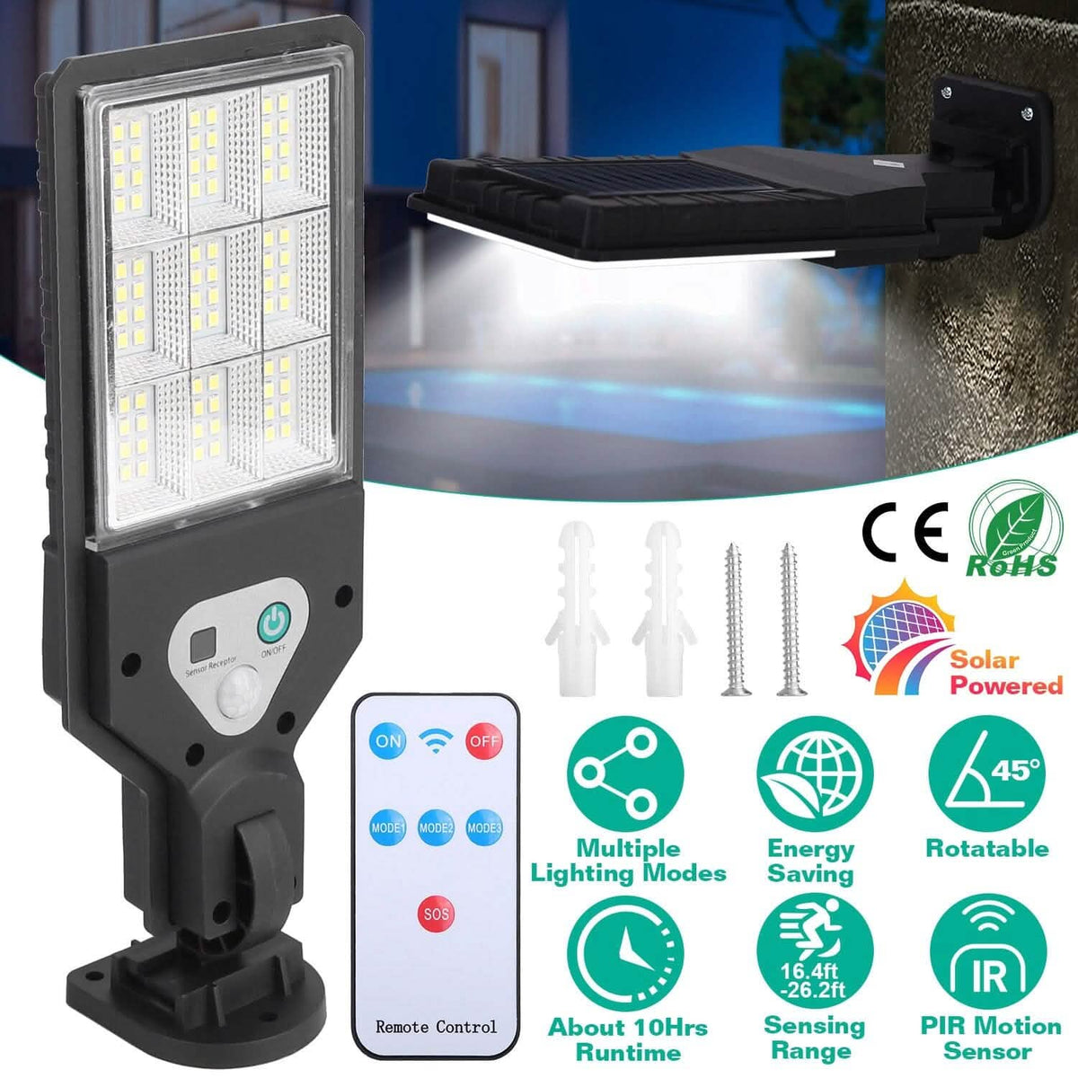 Solar Wall Light Outdoor Beads PIR Motion Sensor Remote Control Wireless Lamps - A-1 Thread Vault